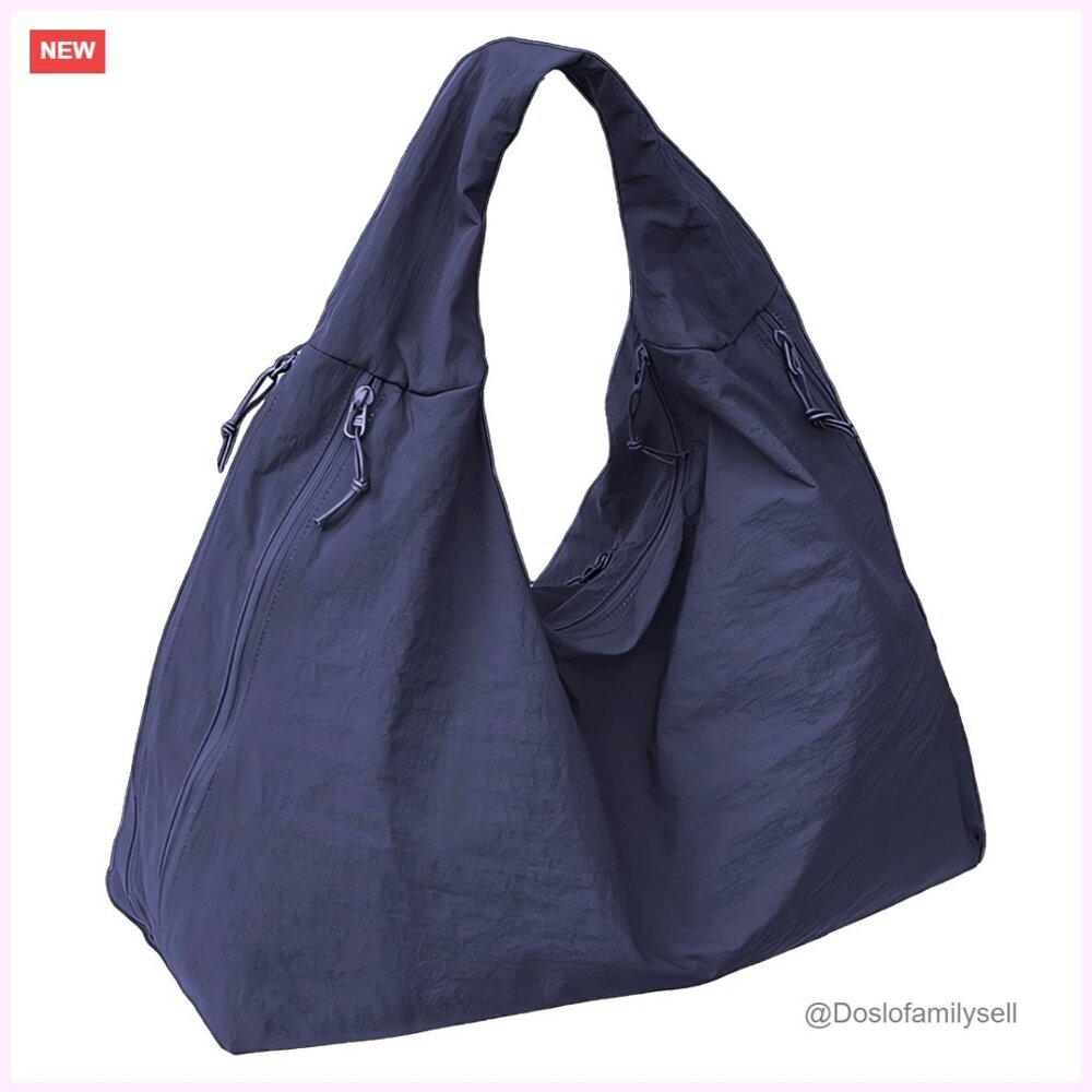 Large Nylon Slouchy Tote Shoulder Bag with Multiple Pockets for Travel